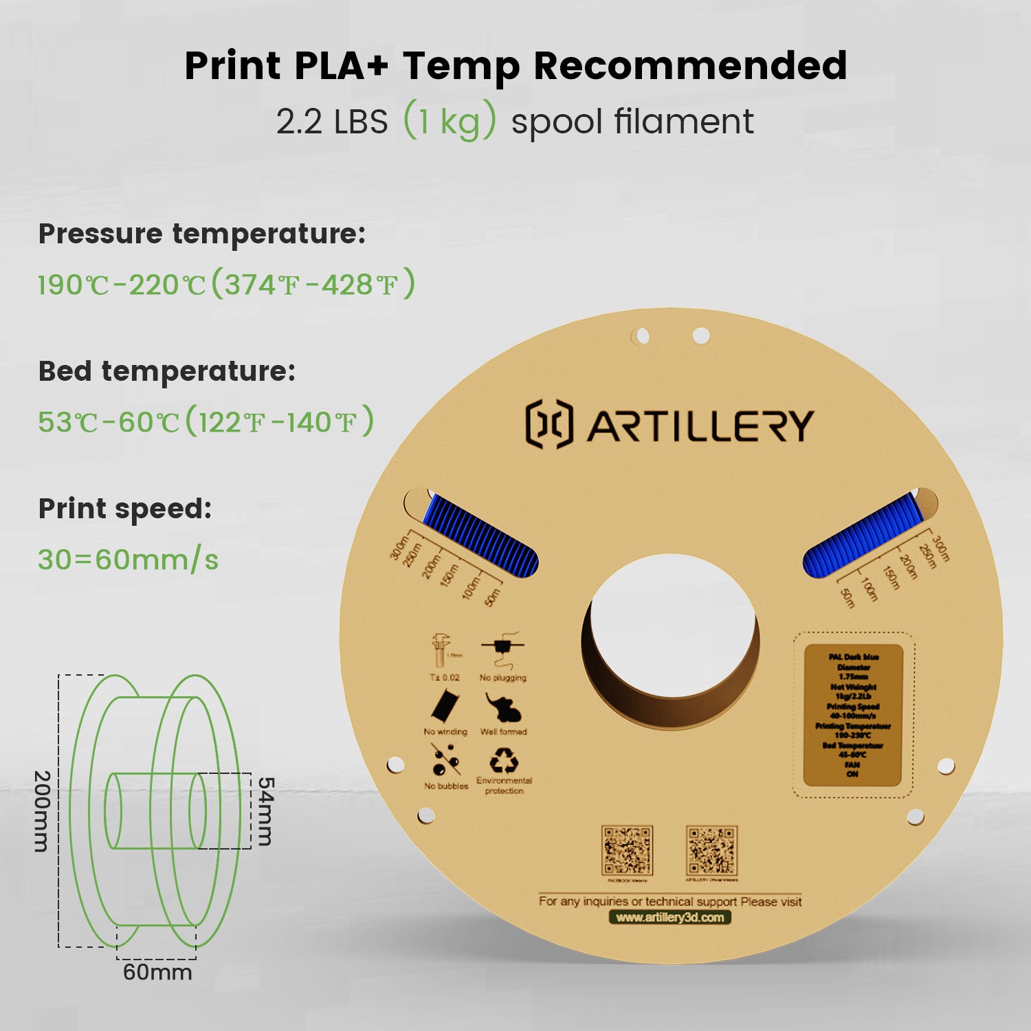 Filament d'imprimante 3D PLA de 1.75 mm de diamètre 2kg